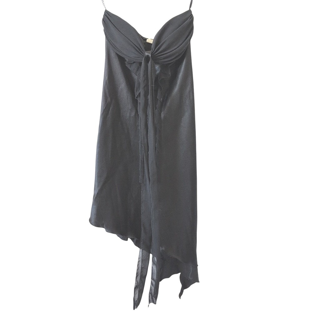 Y2K 90s Black Satin Asymmetrical Handkerchief Hem Dress 7/8 Cocktail Romantic
